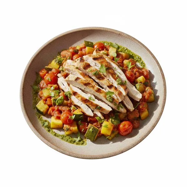 Zingy Butter Char Grilled Chicken With Summer Vegetable Ratatouille
